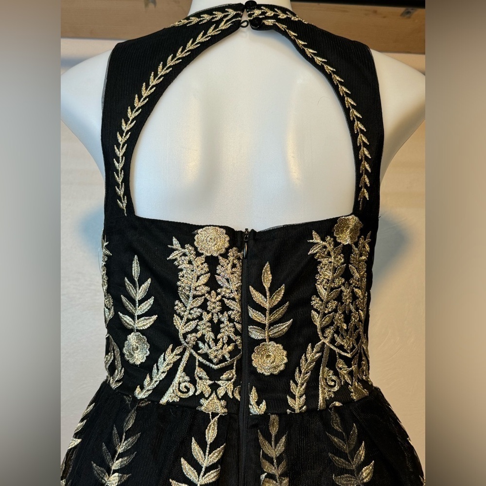 XS Altar'd State Dress Womens Small Black Gold Embroidered Floral tulle teacup - Picture 9 of 13